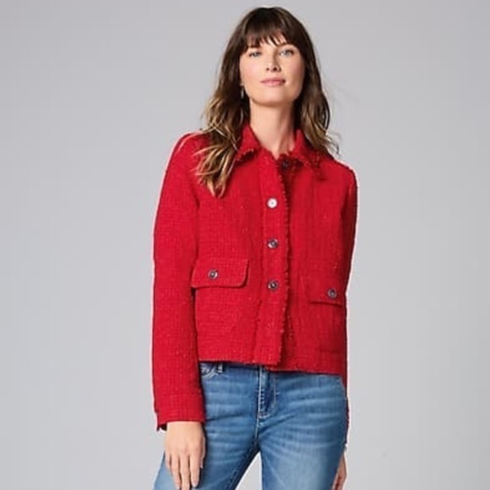 J. Jill Jacket Textured Tweed Red